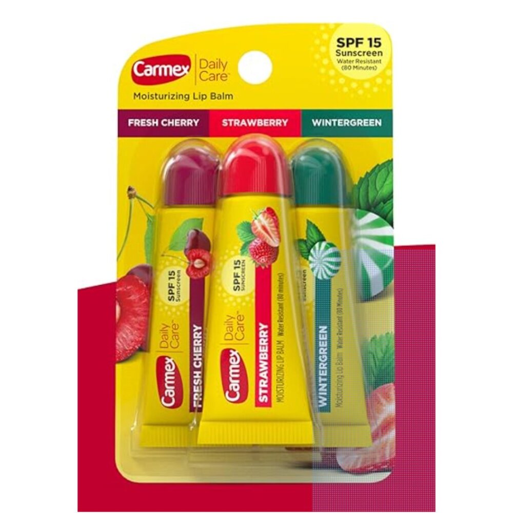NWT CARMEX Daily Care 3 Pack Moisturizing Flavored Lip Balms w. SPF 15